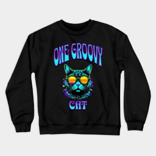 One Groovy Cat - Retro 70s Kitty Crewneck Sweatshirt